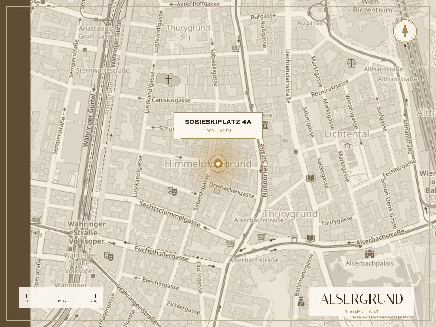 Stadtplan Alsergrund mit Markierung Sobieskiplatz 4A, 1090 Wien
